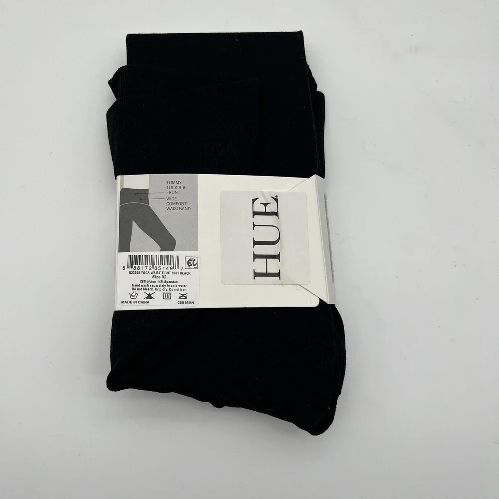 Hue Tights Womens Size 2 Black Yoga Waist Rib Control Top Opaque U23389